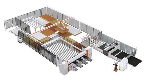 Soluzione di conservazione della lastra STORE-MASTER di HOLZ-HER con centro di lavorazione e segatura ad alte prestazioni Soluzione di conservazione della lastra STORE-MASTER di HOLZ-HER con centro di lavorazione e segatura ad alte prestazioni